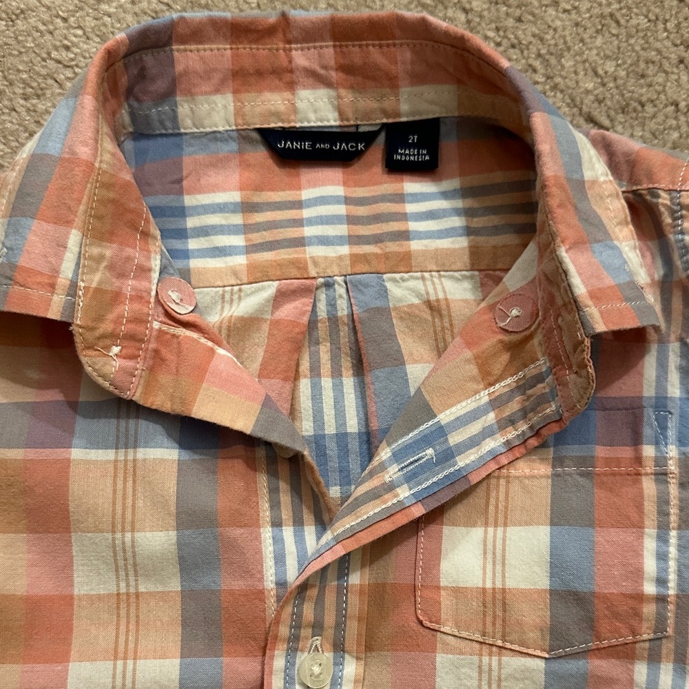 🛍️SALE🛍️ Janie and Jack Boy’s The Madras Plaid Shirt in Orange and Blue - Picture 2 of 7